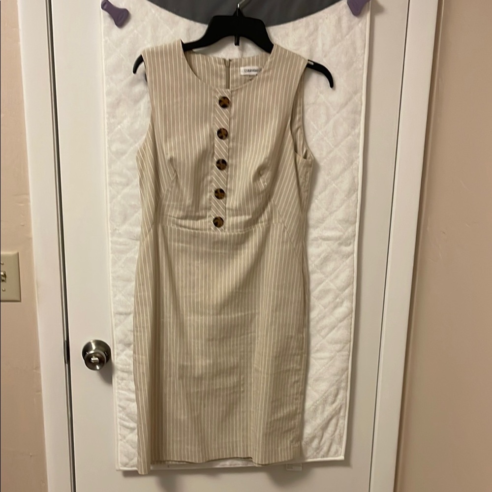 Calvin Klein Cream Buttoned Sheath Dress Sleeveless Midi